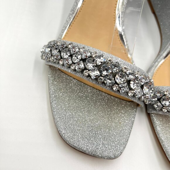 Jewel Badgley Mischka Size 9.5 Peggy Silver Jeweled Wedges Dress Sandals Shoes - Picture 4 of 13